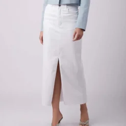 Outlet * Denim Split Skirt - White Antal