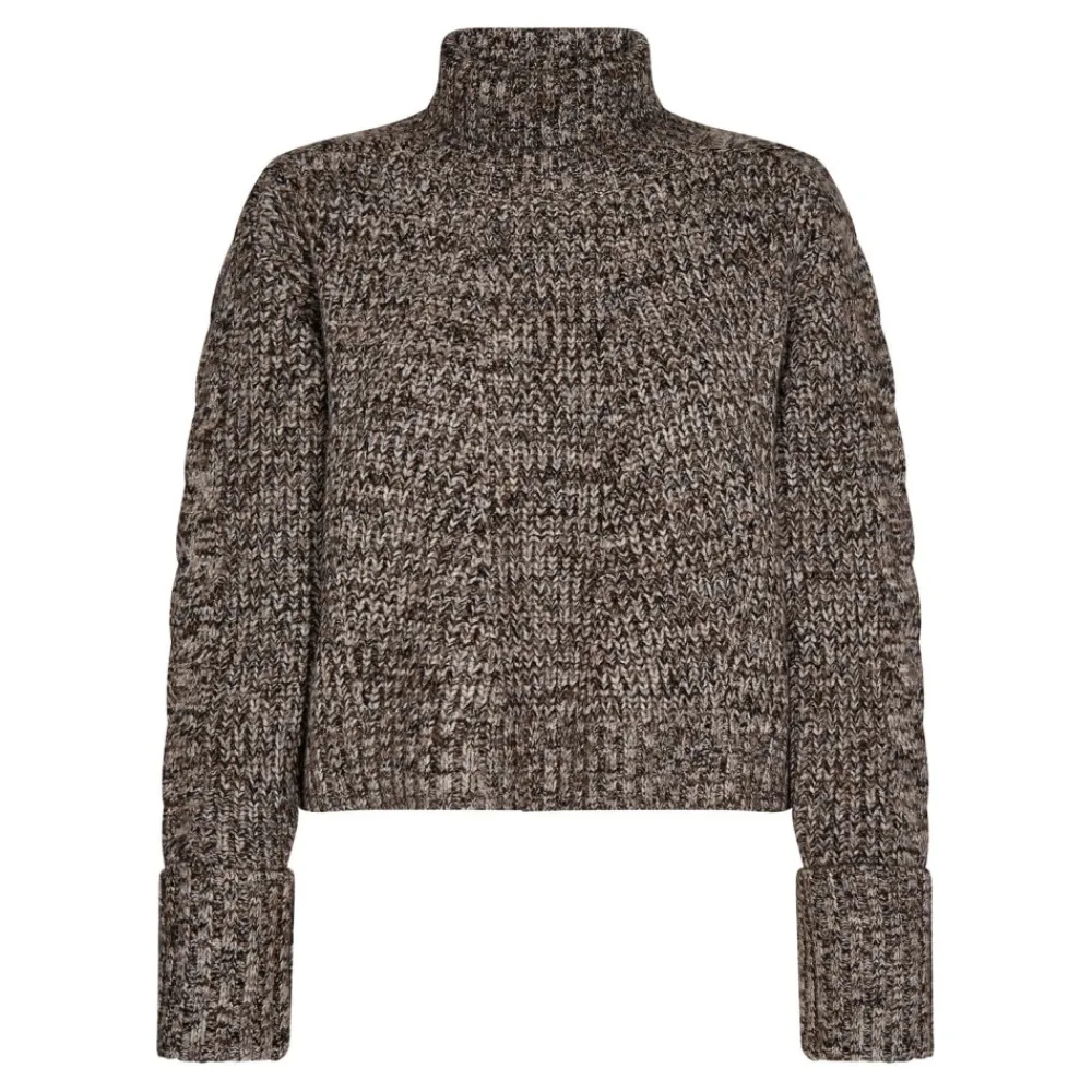 Shop Co'Couture Row Melange Crop Roll Neck - Mocca Antal
