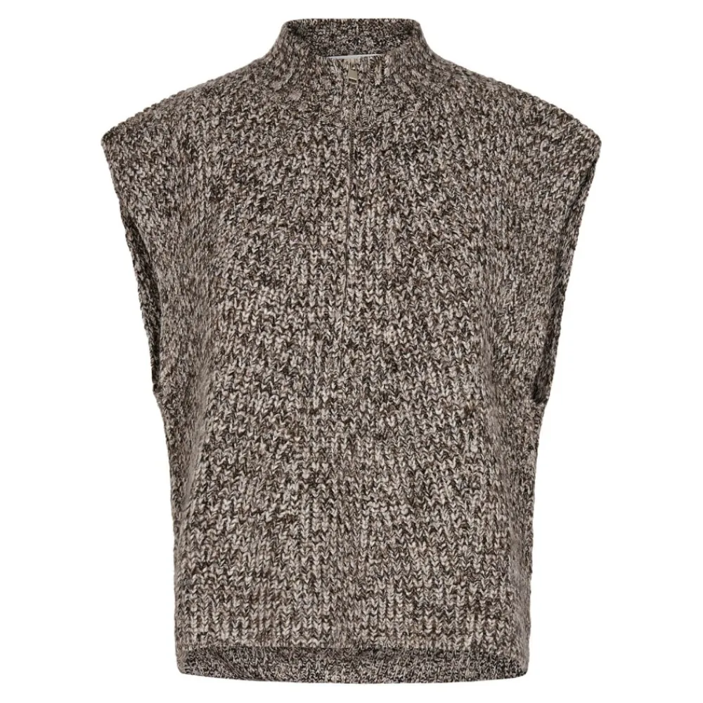 New Co'Couture Row Melange Zip Vest - Mocca Antal