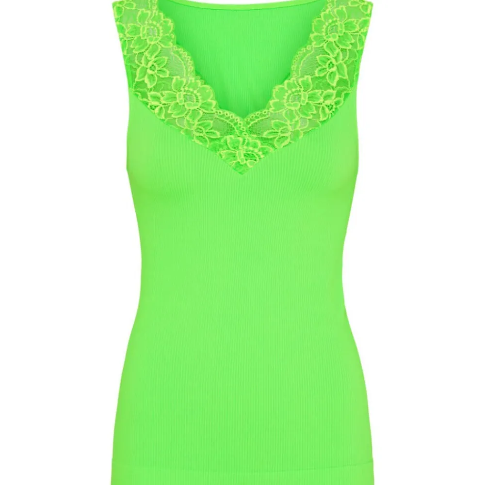 Discount Tim & Simonsen Tim & Simonsen Belen V- Lace Top - Verde Fluor Antal