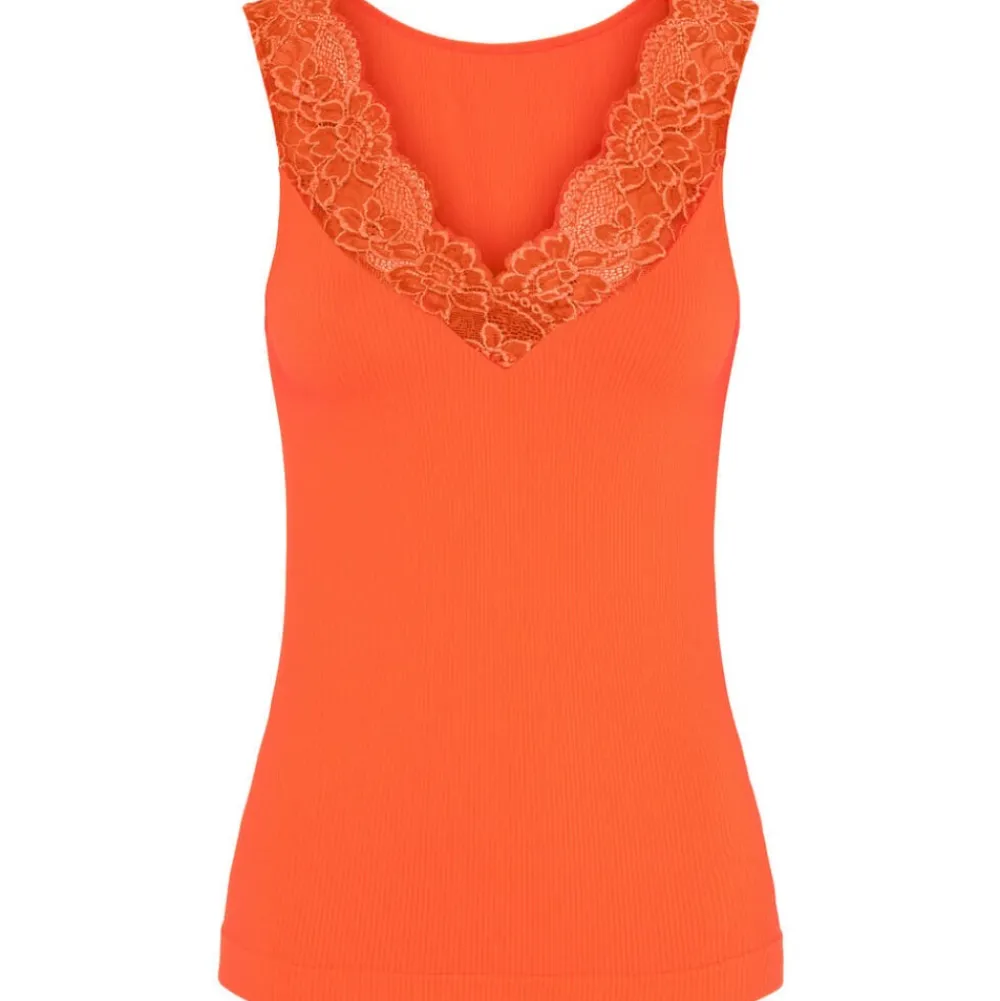 Shop Tim & Simonsen Tim & Simonsen Belen V- Lace Top - Orange Fluor Antal